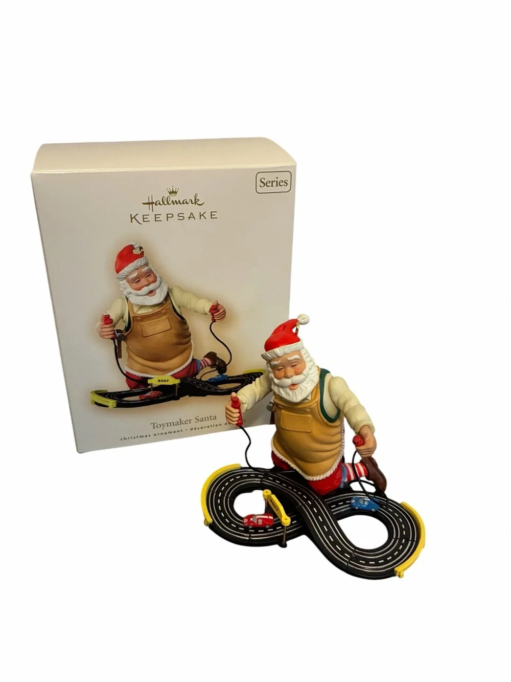 Hallmark Keepsake 2007 Toymaker Santa Ornament Slot Car Racing Figure Eight Box